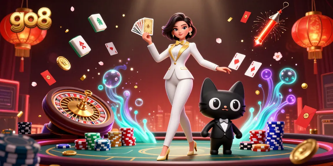 Experience thrilling gameplay at go8 with a glamorous dealer shuffling cards.