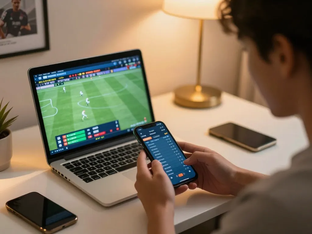 Engaged user checking บอล ออนไลน์ on smartphone during live sports betting session