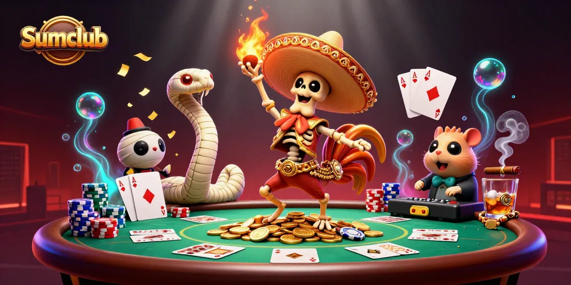 Experience thrilling bets at Sumclub with a vibrant casino scene featuring dynamic characters and gaming elements.