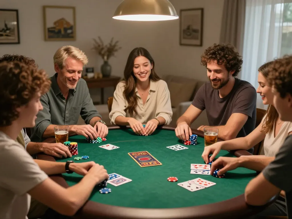 Engaging home poker night showcasing the excitement of ผลบอลวันนี้ with friends playing Texas Hold'em.