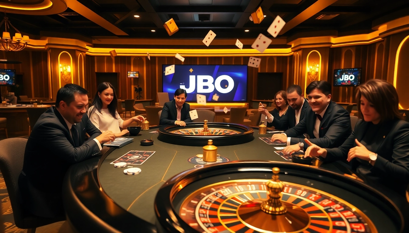 Exciting gameplay at JBO casino featuring poker tables and roulette wheels.