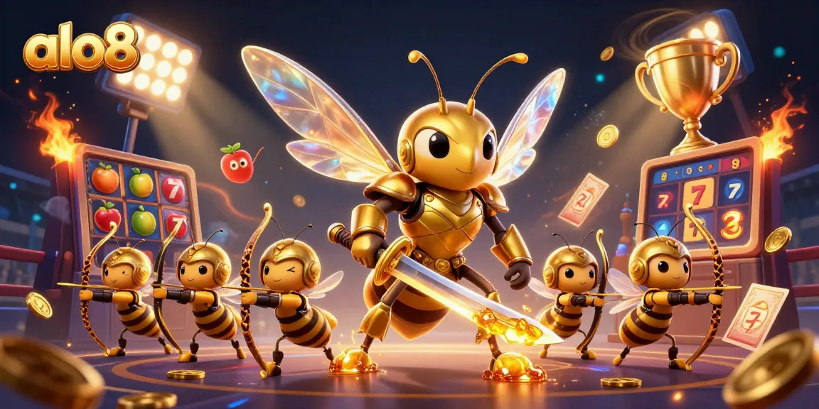 Alo8 delivers an exciting casino experience with a giant golden hornet and thrilling slot game elements.