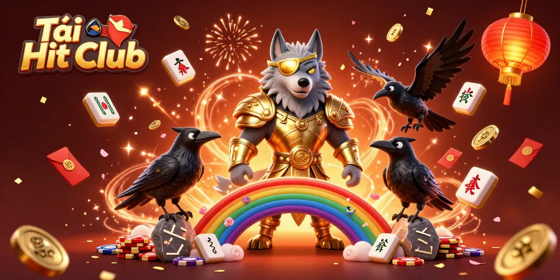 Tải Hit Club to explore an epic gaming adventure amidst a vibrant casino-themed 3D illustration.