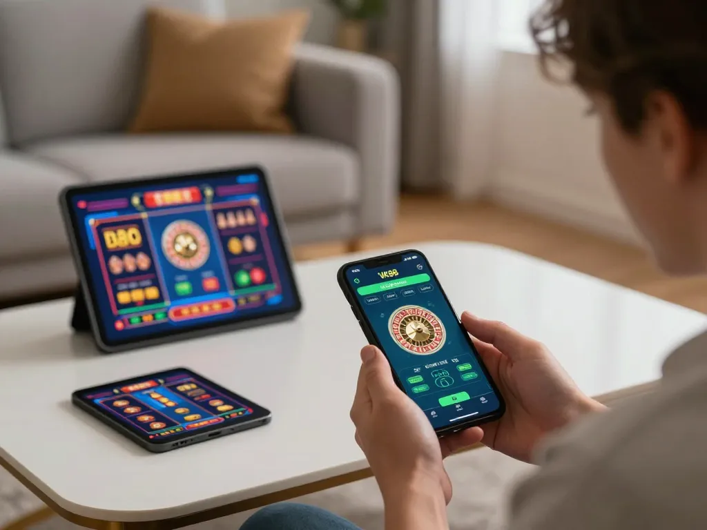 Engaging online gambling experience with VK88 app on smartphone during a live roulette game.