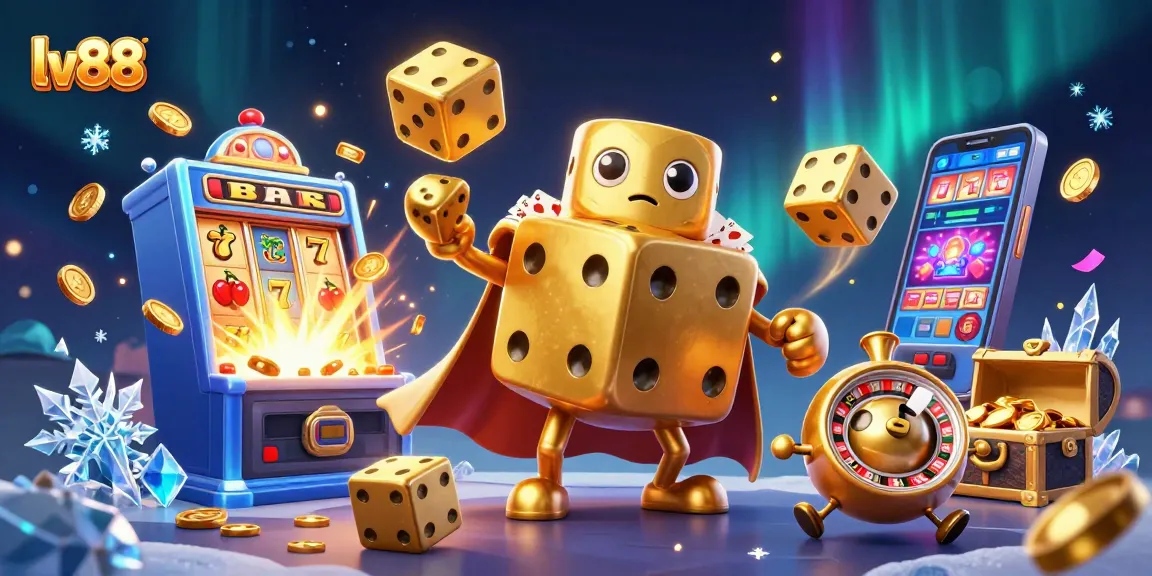 Experience the excitement of lv88 with a cartoon dice golem and jackpot slots bursting with action.