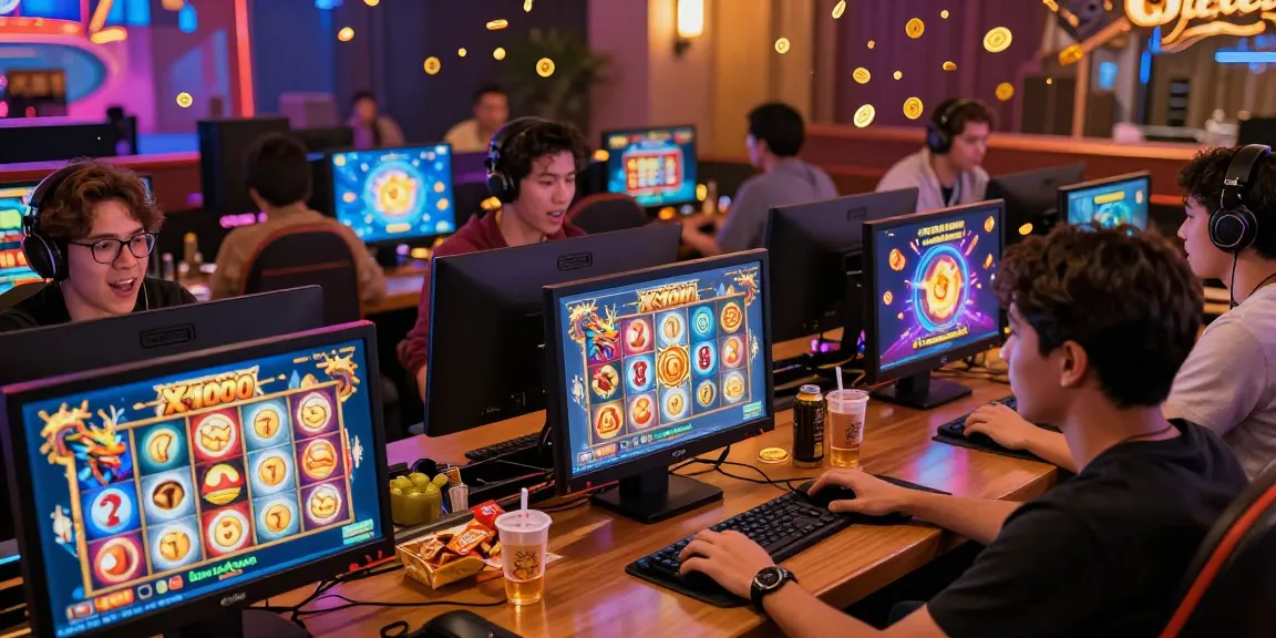 Excited players engaging with slot gacor games, vibrant atmosphere showcasing animated jackpots and mythical themes.