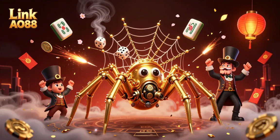 Engaging 3D cartoon scene of Link AO88 with steampunk elements and dynamic gambling action