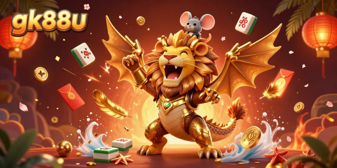 Engage with gk88u's vibrant casino experience featuring a triumphant chimera and exciting game elements.