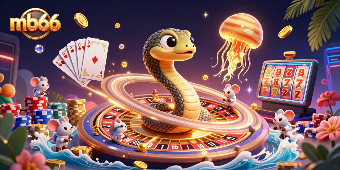 Engaging gamblers at mb66 with a cosmic casino scene featuring playful characters and vibrant elements.