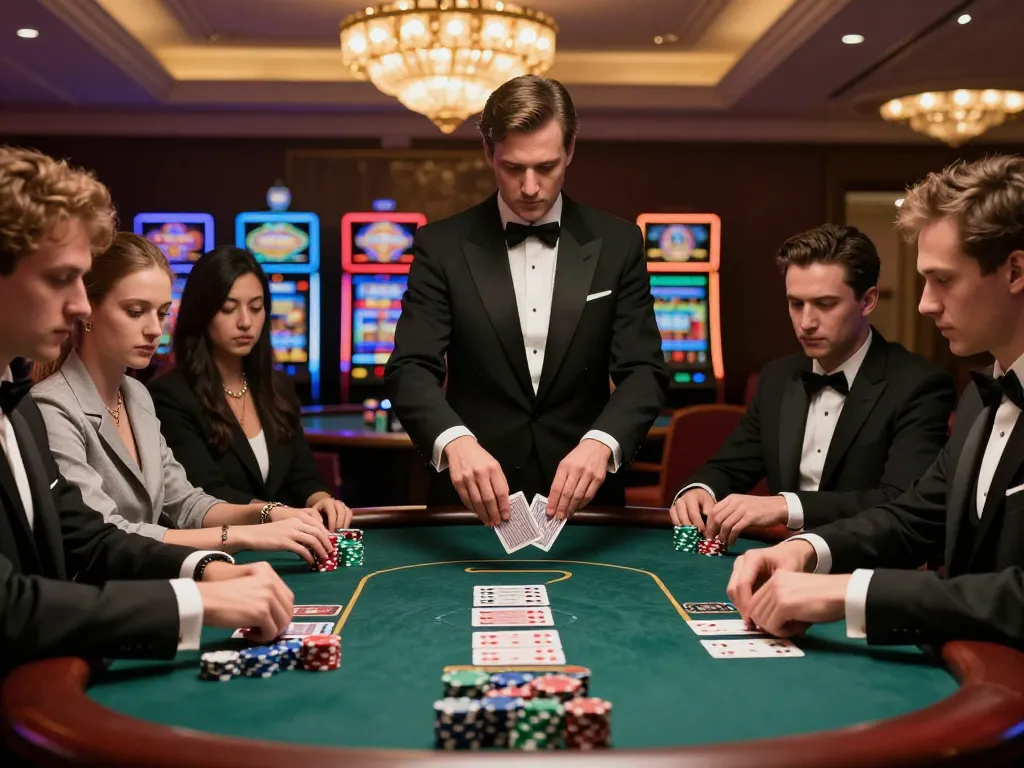 Players strategizing at a high-stakes poker table at nk88 casino, showcasing intense gameplay.