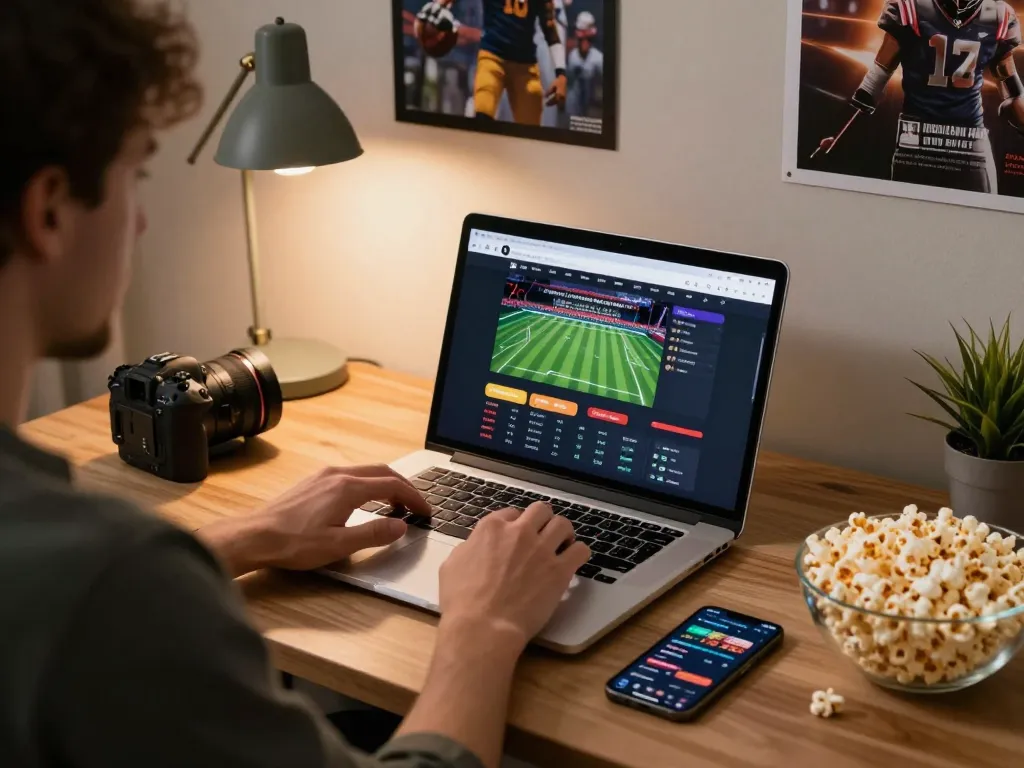 Betting with uu88 on a cozy home office setup, player analyzing sports odds on laptop.