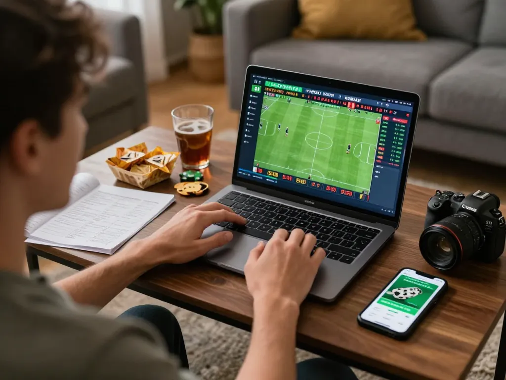 Player engaging in exciting online sports betting at home with XX88.