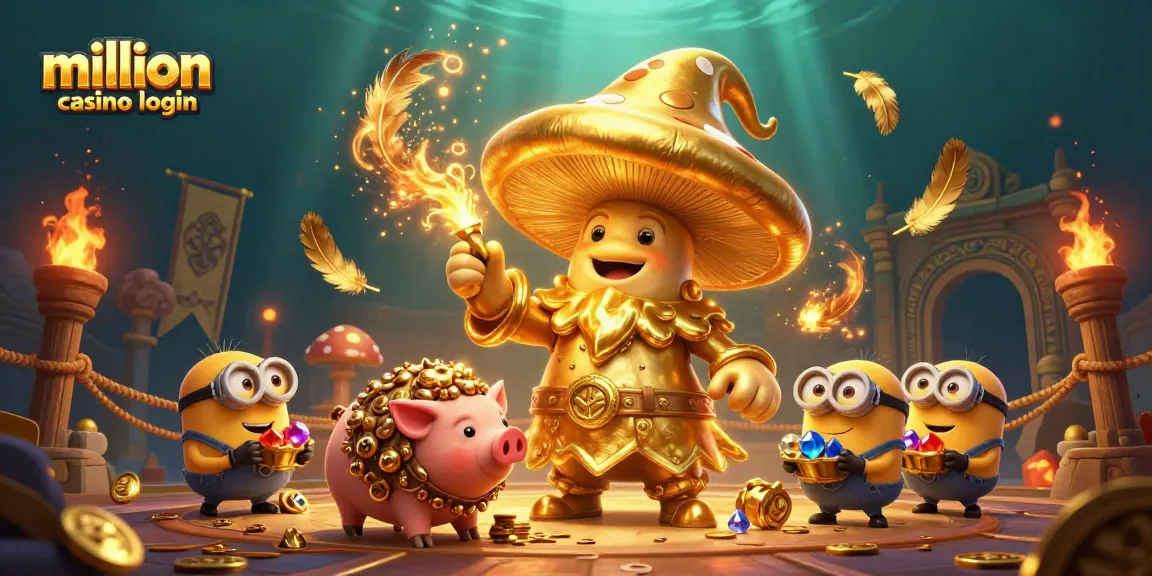 Login to your Million Casino account with ease in this vibrant casino-themed illustration.