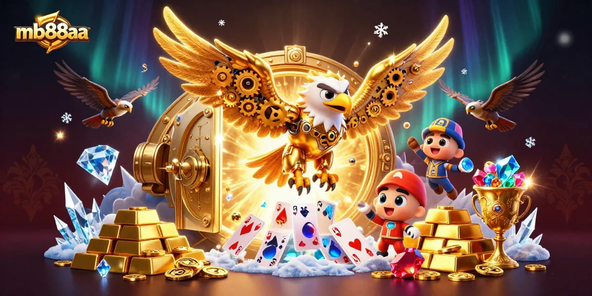 Experience jackpot-winning thrills at mb88aa with spectacular golden eagle amidst cascading holographic cards.