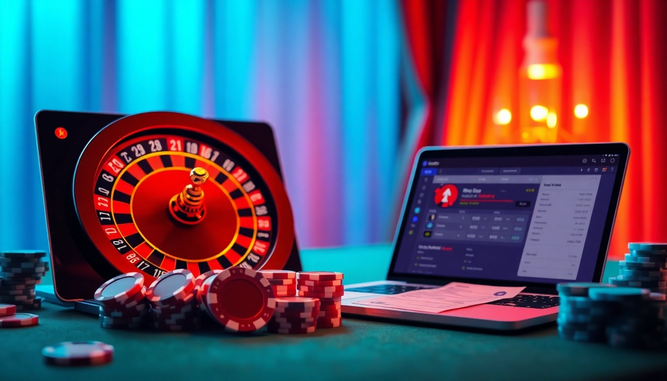 Lô đề online betting scene featuring vibrant graphics of poker chips and roulette wheels.