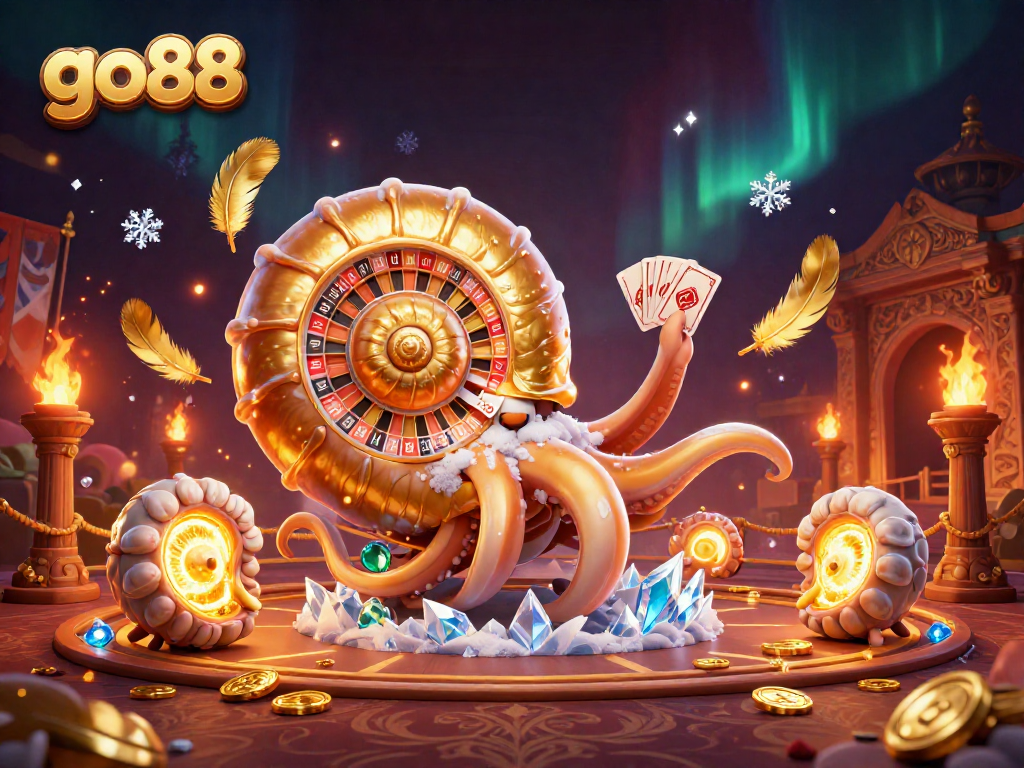 Join the go88 action with this vibrant 3D illustration showcasing a giant nautilus roulette wheel.