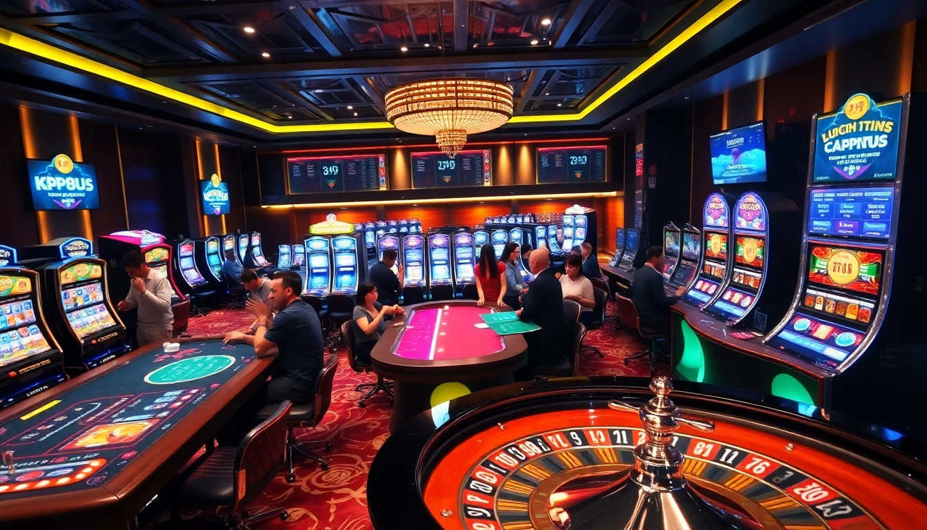Experience thrilling gameplay at KP88 casino with vibrant slot machines and engaging poker tables.
