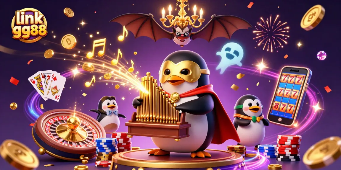 Experience the thrill of link gg88 with golden coins and vibrant casino elements in this dynamic scene.