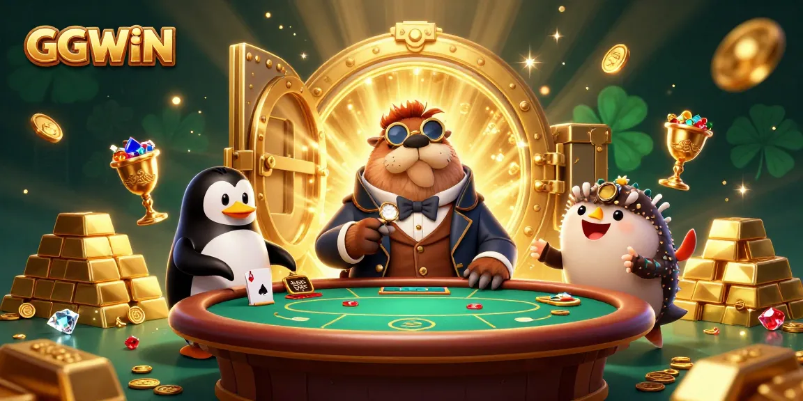 Engage with GGWIN's underwater poker scene, featuring a jolly walrus, a sophisticated penguin dealer, and a bluffing pufferfish.