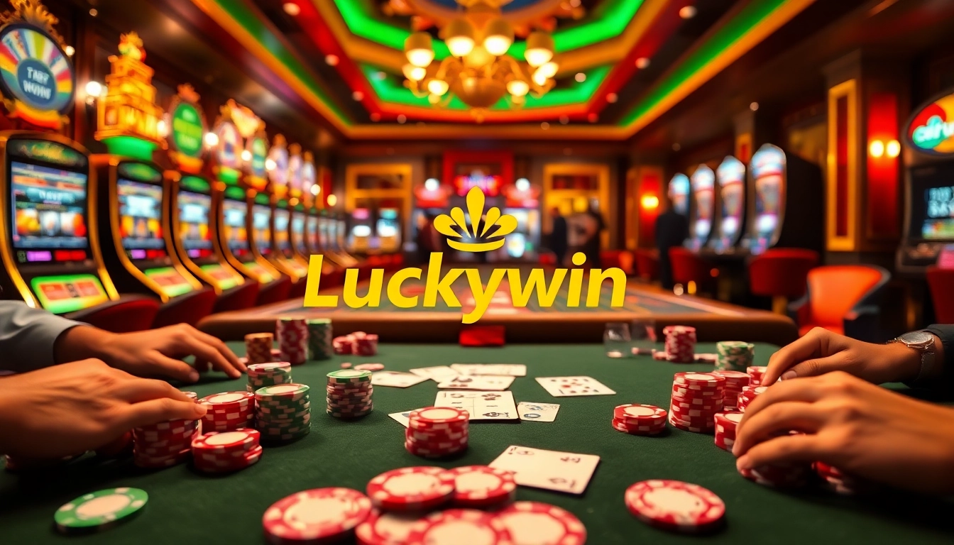 Experience the excitement of Luckywin with vibrant casino games and engaging poker scenes.