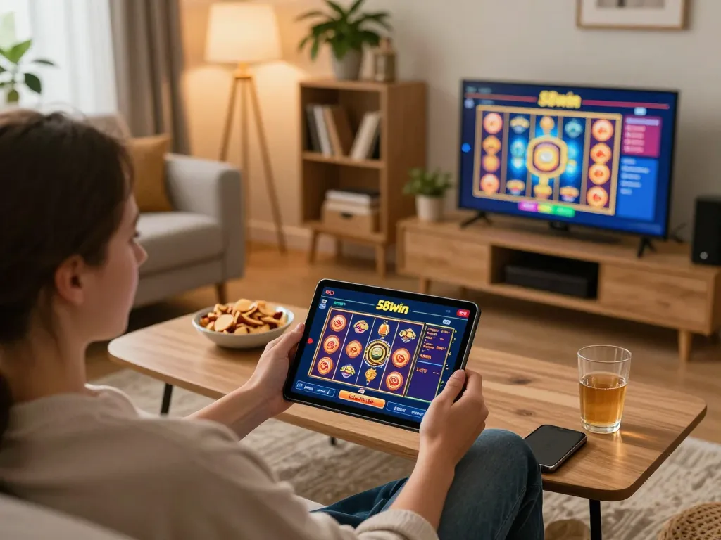 Player engaging with the 58win app for an exciting home casino experience.