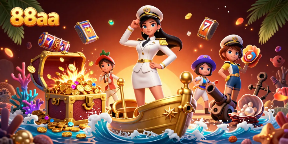 Interact with exciting 88aa gaming experiences on a golden ship surrounded by vibrant casino elements.