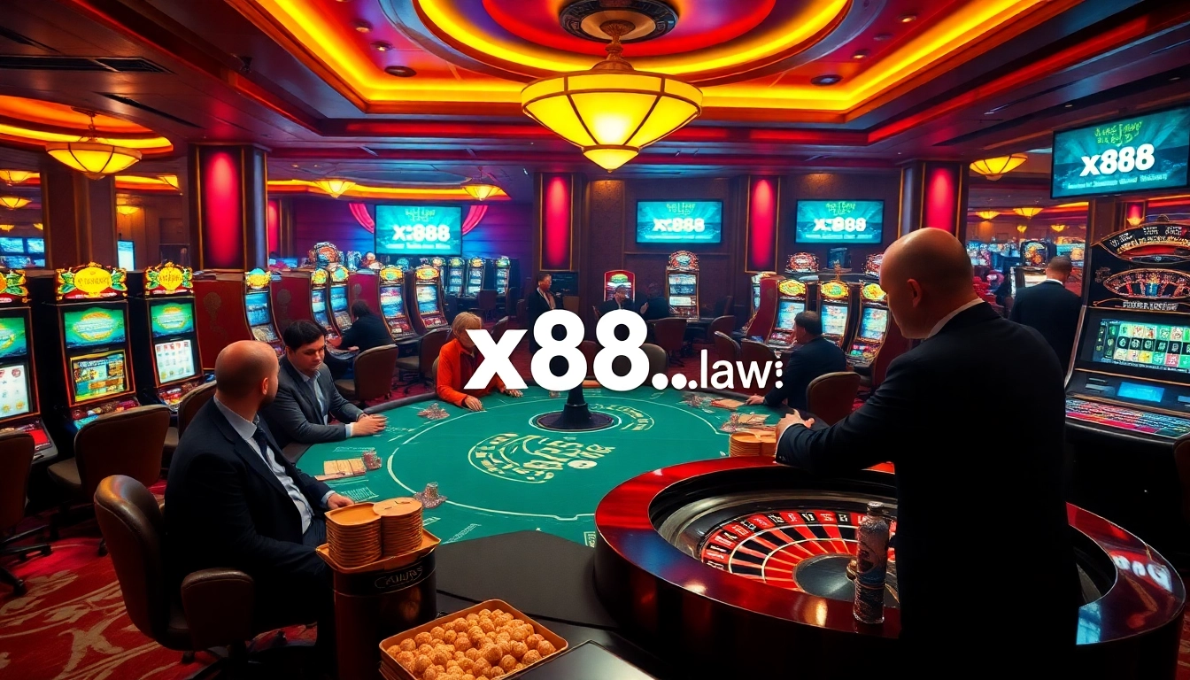Players enjoying high-stakes poker at a luxurious casino representing https://x88.law/.