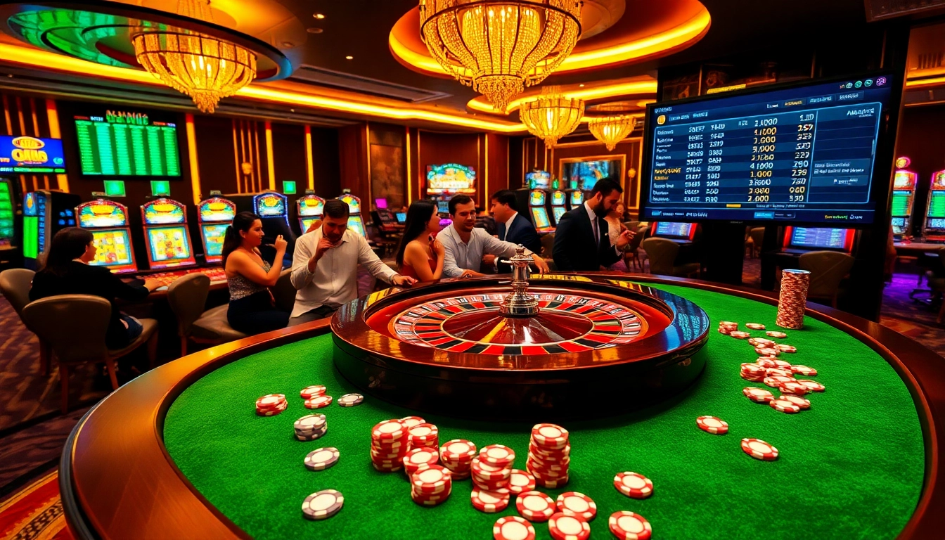Gambling at PS99 with a luxurious roulette table and vibrant casino atmosphere.