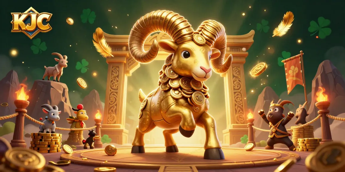 KJC engages players with thrilling golden ram charging through a vibrant casino scene with dynamic game elements.