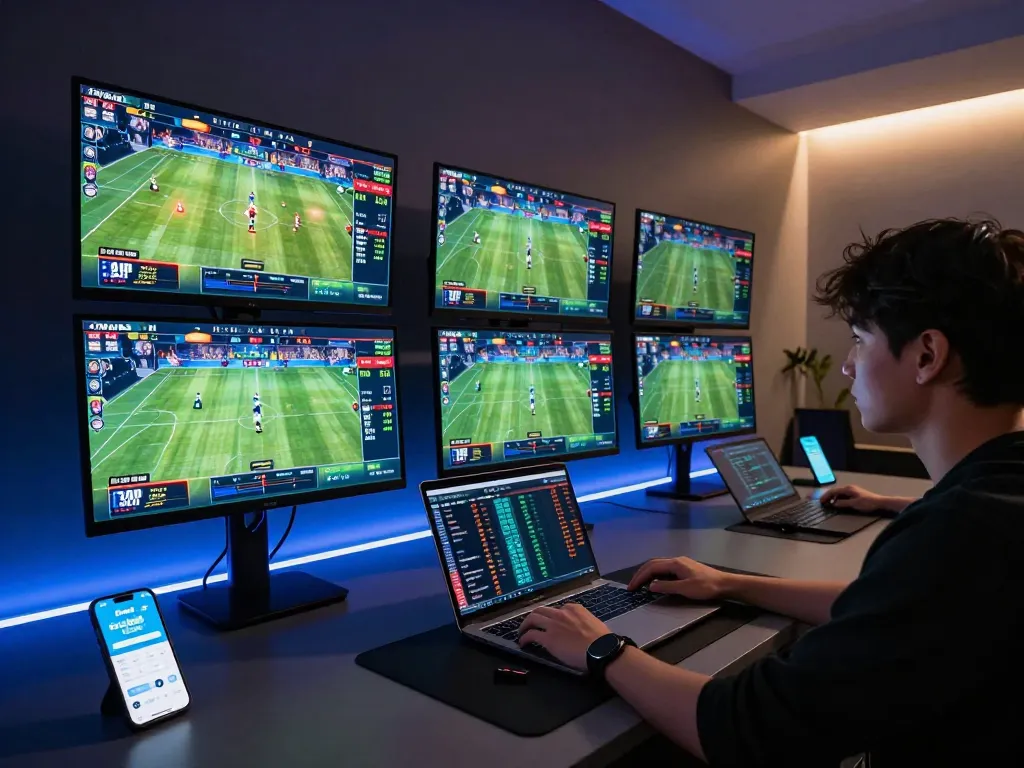 Fun88 user placing strategic sports bets on multiple screens for optimal gameplay
