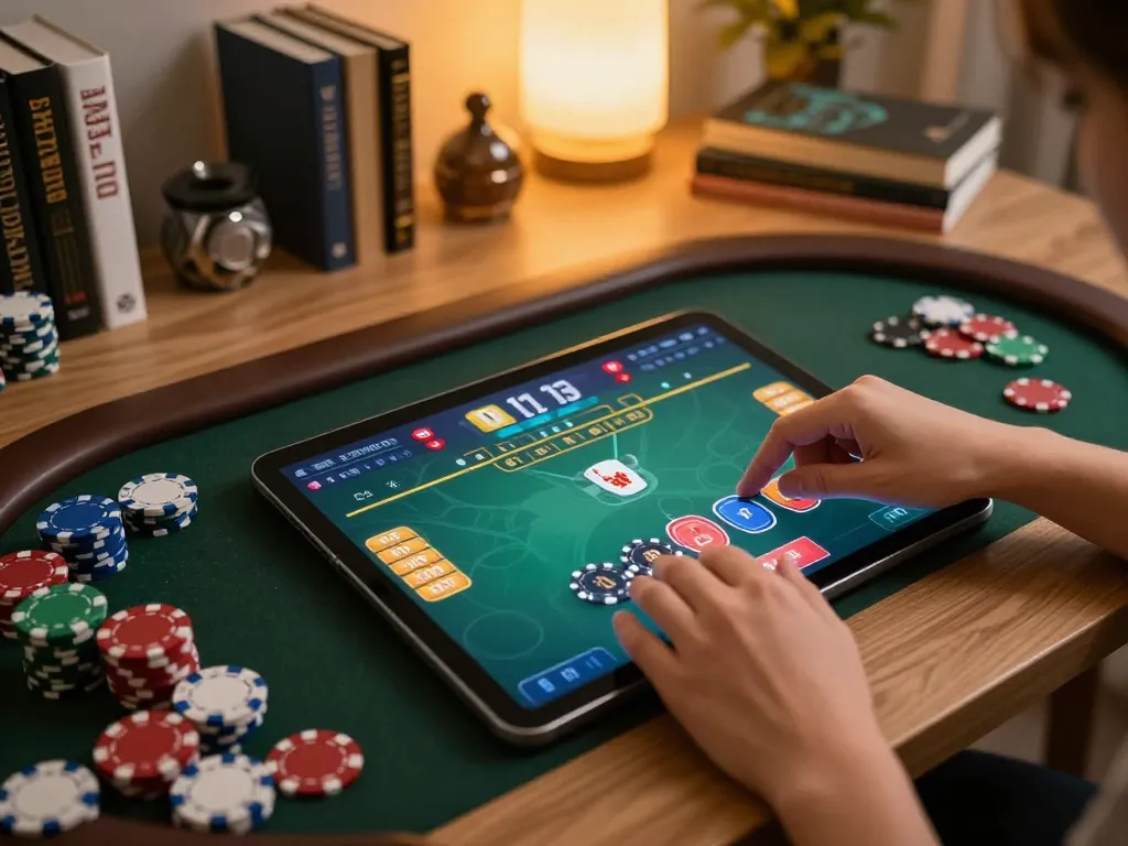 Players strategizing on SC88 poker game interface during home online gaming session