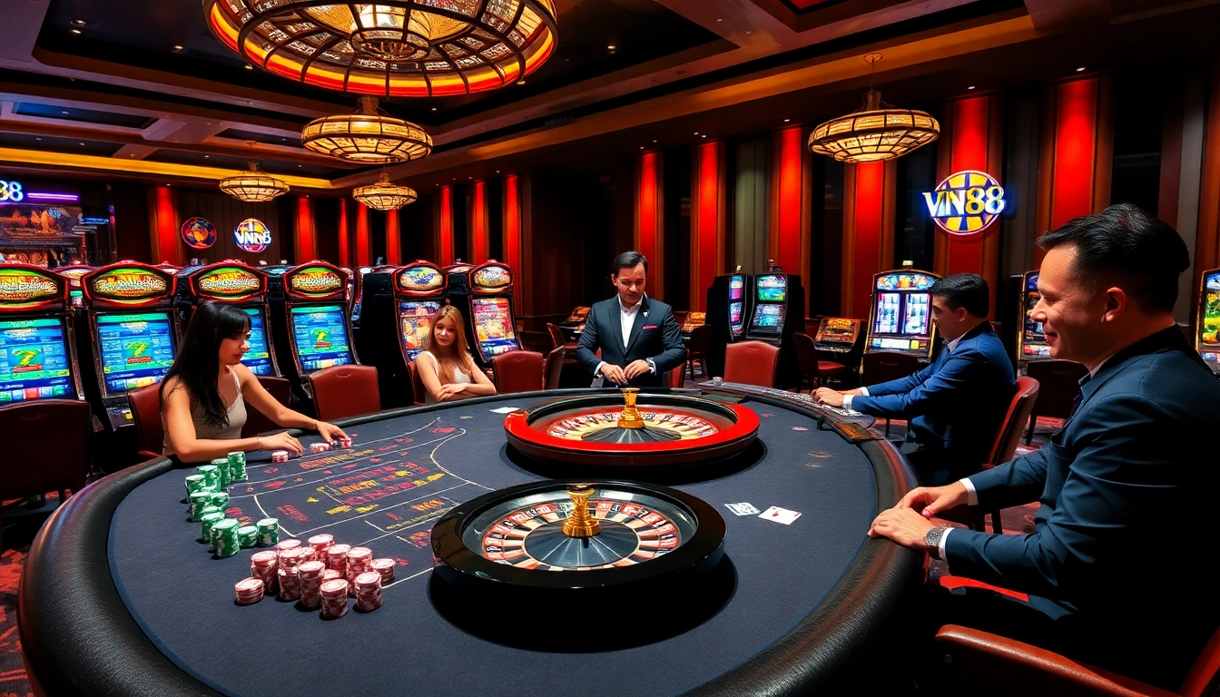 Experience high-stakes gameplay at Vin88's vibrant casino, showcasing thrilling table games.