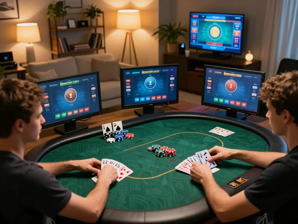 Players enjoying an interactive poker game on 888top, demonstrating strategic betting and engagement.