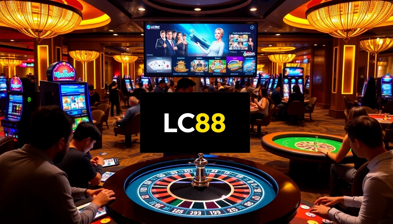Engage with the thrilling atmosphere of LC88 casino games featuring vibrant slot machines.