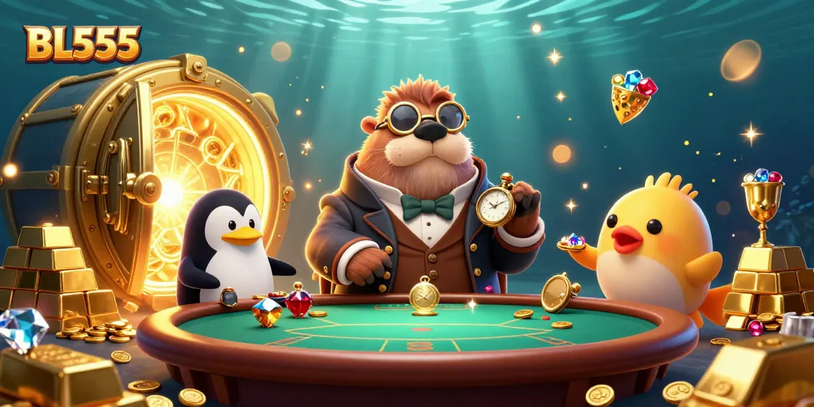 Experience the thrill of poker at BL555 with a walrus in style, penguin dealer, and a bluffing fish!