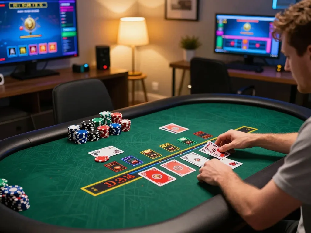 sunwin online player engaged in high-stakes blackjack game with chips and cards