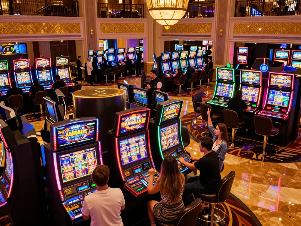 Players enjoying vibrant slot machines at F8betz casino showcasing excitement and winning potential.
