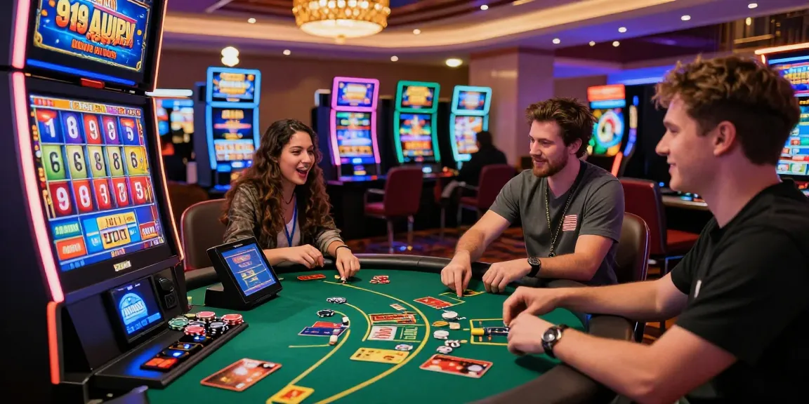 Exciting gaming experience at a credit card casino, showcasing players enjoying slots and blackjack, featured by Scoarch.org.uk.