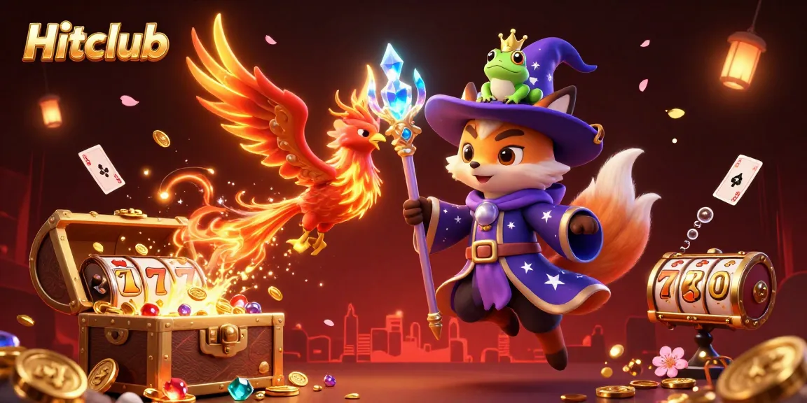 Hitclub's vibrant gaming universe showcased with dynamic slot elements and characters.