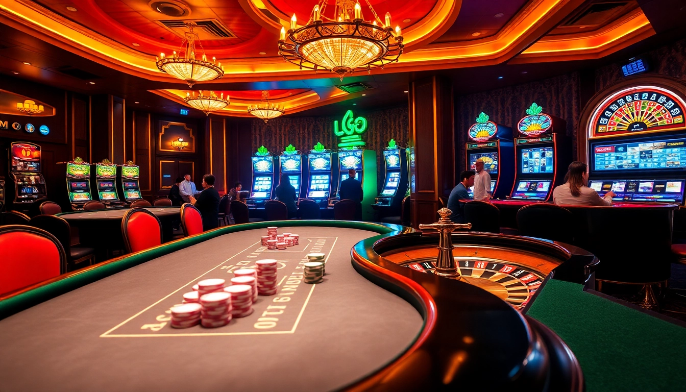 Action-packed scene at luck8 casino featuring poker, slots, and roulette excitement.