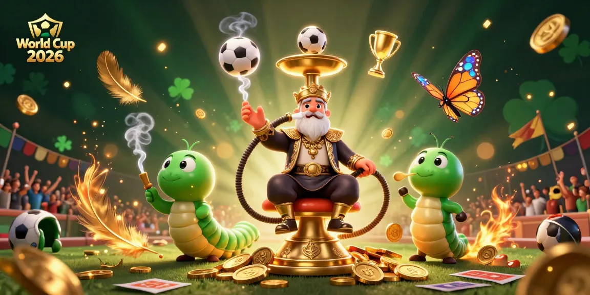 Engage in the excitement of World Cup 2026 with a master caterpillar surrounded by dynamic sports betting elements.