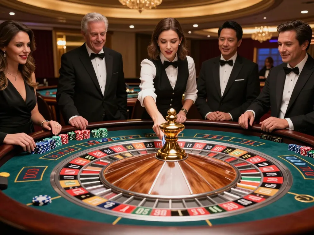 Exciting play at cm88 roulette table with players engaged and dealer spinning the wheel.