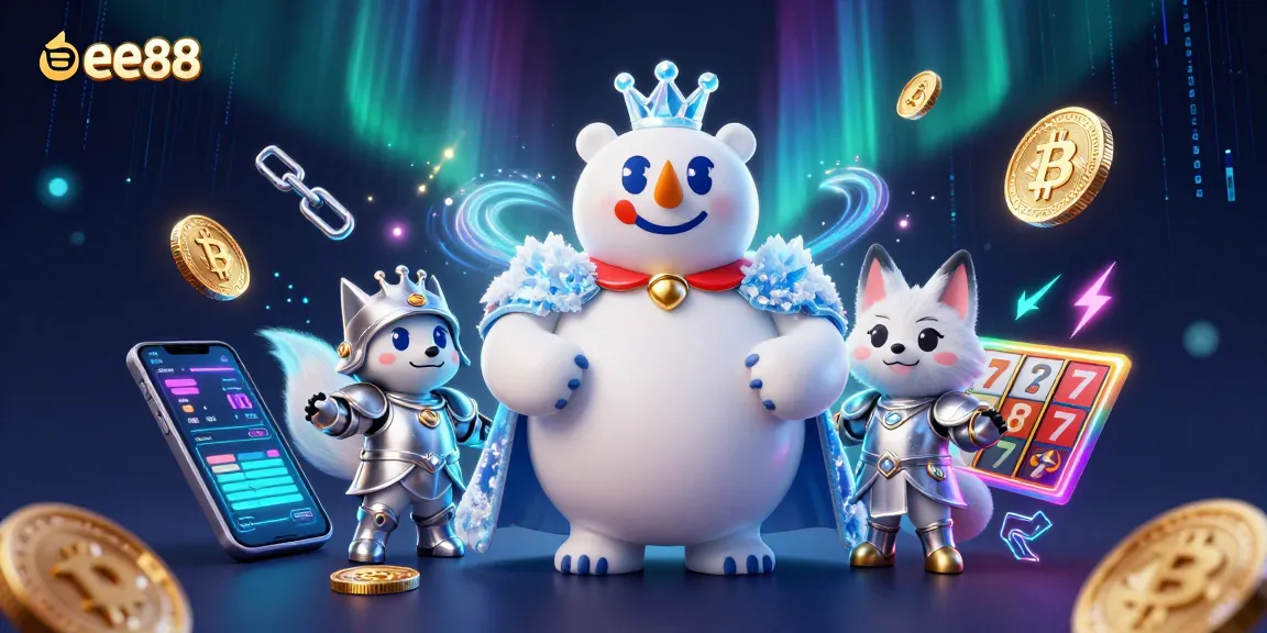 Engage with ee88 through vibrant slot games featuring cartoon king and fox in a crypto-themed casino.