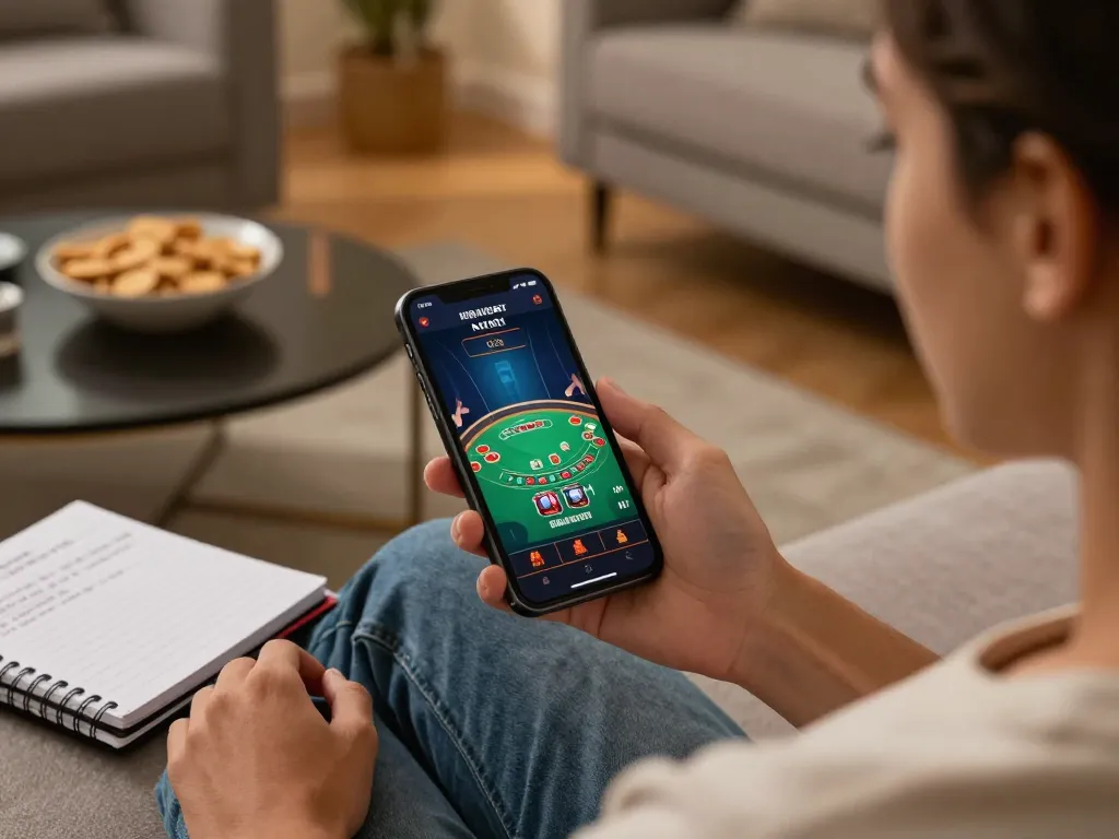 Player engaging with https://da88at.com/ mobile app for live blackjack on a modern smartphone.