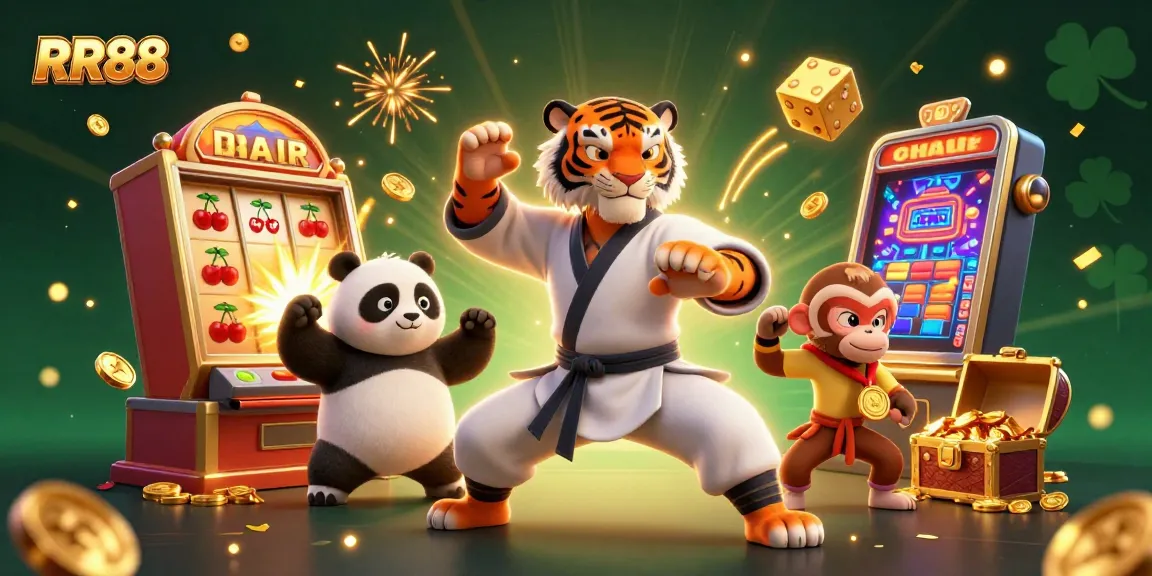 Experience thrilling gameplay and jackpots at RR88 with our dynamic casino scene featuring colorful elements.