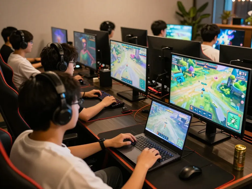 Players enjoying a thrilling Bắn cá experience on 789Win with animated game screens lighting up the room.