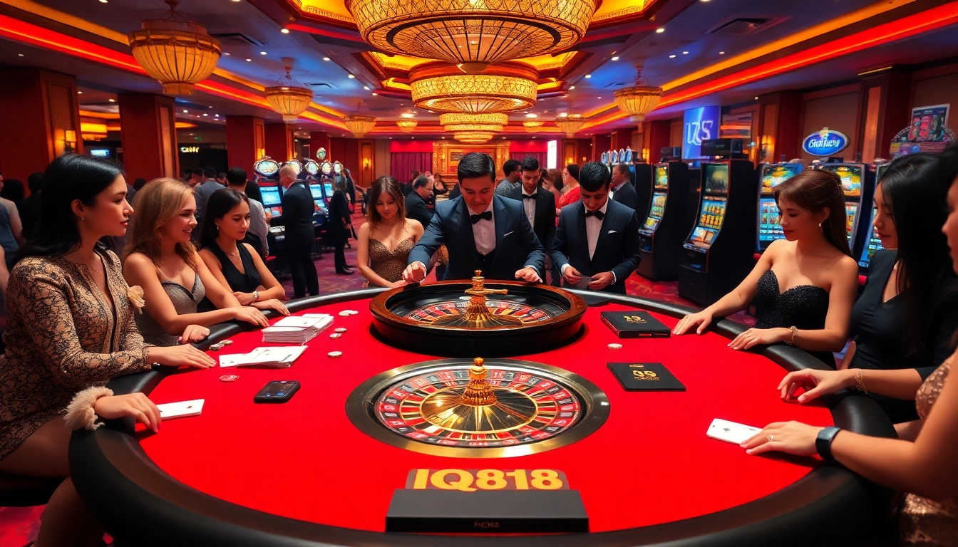 Engaged players at an IQ88 poker table enjoying a thrilling casino experience.