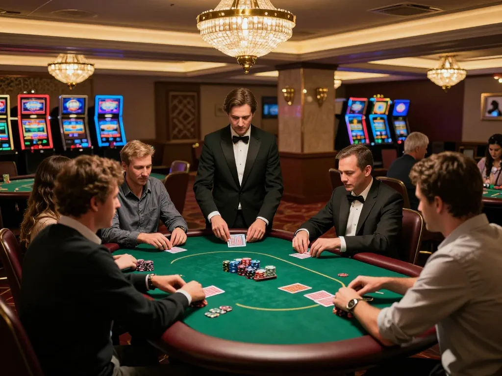 cm88 players strategizing in a luxurious poker room, chips and cards in action