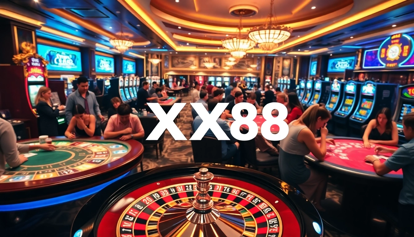 Players experiencing live betting on XX88 while enjoying the glamorous casino atmosphere.