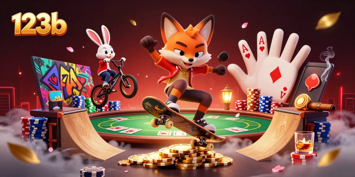 Experience thrilling gameplay at 123b with our exciting cartoon fox kickflipping over golden poker chips.